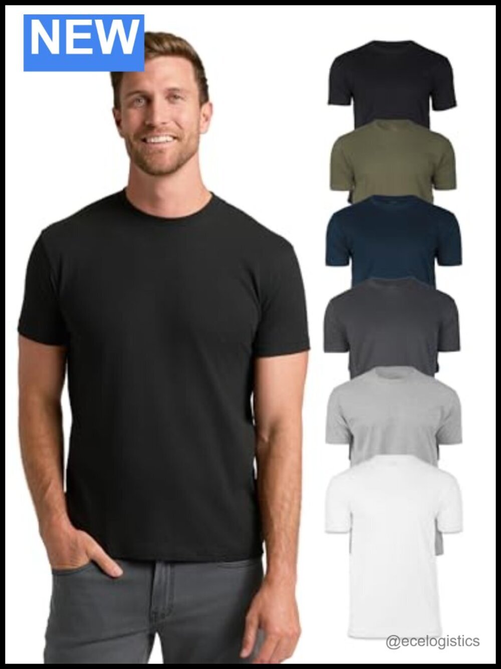 Athletic Fit Men's Cotton Blend Short Sleeve Crew Neck T-Shirt 6-Pack